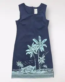 Disney Tiki Kingdom Mickey Blue Hawaiian Print Shift Dress Size 12