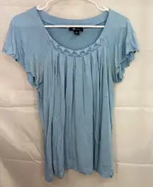 AB Studio women’s light blue pleated stretch scoop neck‎ loose relaxed blouse L