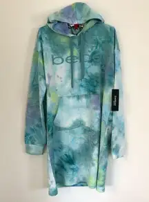 BEBE SPORT Sea Glass Tie Dye Hoodie Sweatshirt Dress L