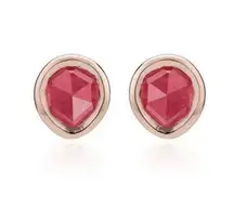 Monica Vinader Siren Stud Earrings, Pink Quartz/Rose Gold, NEW IN BOX