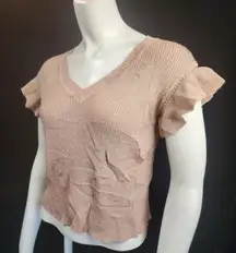 Yuka Rose Gold Sparkly Short Ruffle Sleeve Blouse