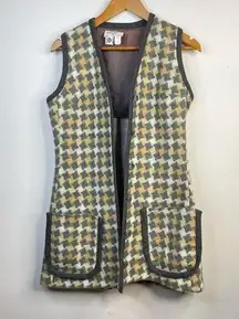 Vintage 60s 70s Patty Woodard Wool  Plaid Long mod Vest womens 10 S M