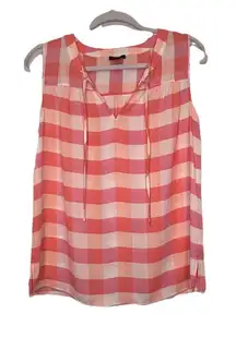 Ann Taylor Factory Woman’s Pink And White Checked Plaid Sleeveless Blouse Small
