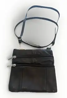 Black‎ Soft Faux Leather Flat Fanny Pack Waist Purse Zips 5 Pockets
