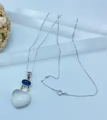 Selenite Divine Light & Kyanite Heart Sterling Silver Pendant Necklace