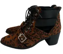 Dolls Kill Animal Print Cutout Ankle Boots Booties Lace-Up Buckle Size 9 Women's