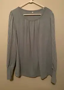 Boutique Blue Green Pleated Detail Long Sleeve Top Size 2X