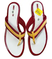 Prada Women’s 8 Chunk Heel Flip Flip Sandal Red Yellow Stripe Coastal Preppy NWT