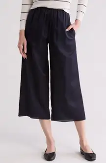 Silk Blend Pull On Pants in Dark Navy