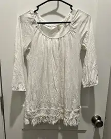 Lilly Pulitzer Adira Boho Top Resort White Lined Rayon Size Small