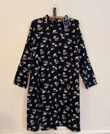 Kaari Blue Curvy 3X Black Poppy Floral Mock Neck Cozy Luxe Shirt Dress LS