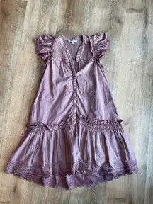 SEA New York Embroidered Scallop Ruffle Mini Dress Pink Lilac Boho Cottagecore
