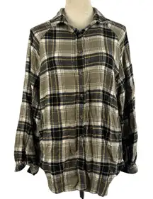 American Eagle Plaid Flannel Shirt Long Sleeve Button‎ Up Women Medium Grunge