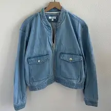 LOFT Denim Jean Bomber Style Jacket Front Zip Pockets Large