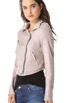 Free People Slub Pink Lavender Linen Cropped Moto Zip Up Jacket 2