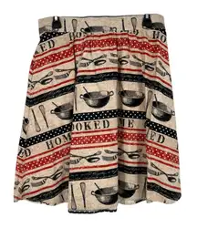 Retrolicious Home Cooked Print A-Line Skirt Beige Black Red Size Large