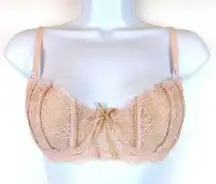 DKNY Belle Du Jour Underwire Balconette Lace Bra Sexy Pink Nude 34B