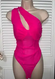 SHEIN Pink Asymmetrical Bodysuit with Cutout Design