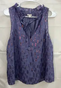 Ella Moss Anthropologie purple blue metallic‎ sheer layered ruffle tank blouse M