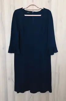 Talbots Womens Dress Size 8 Navy Blue 3/4 Sleeve Ruffle Hem Career Classic Chic