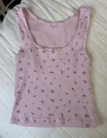 Skims light pink floral cotton tank top