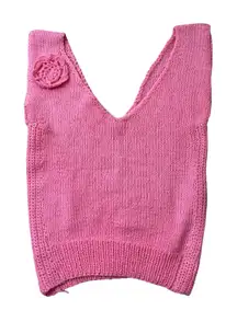 Handmade Knitted Pink Sleeveless Sweater Vest With Flower Large