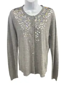 New‎ York & Company Sequin Cardigan Sweater Sparkly Knit Top Gray Size L*