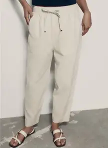 Zara Beige Oatmeal Linen Blend Tapered Leg High Rise Pants 25” Women’s Medium