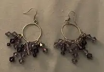 2.5” Long Pierced Dangle Earrings Purple Beaded Beads Clusters On Hoop Boho