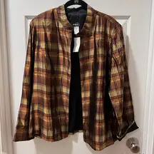 MSK Plaid Open Front Jacket Blazer Brown Gold Metallic Shimmer‎ Evening Wear-XL