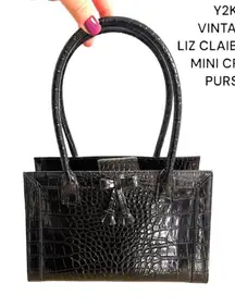 2000'S VINTAGE BLACK CROC‎ PRINT MINI HANDBAG LIZ CLAIBORNE PURSE EUC