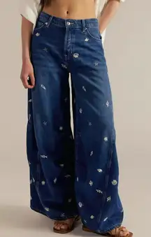 NWT Free People Westward Embroidered Jeans in Under The Sea