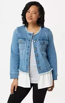 Logo Lori Goldstein Frayed Hem Denim Jean Jacket NWT 20W