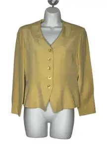 Dana Buchman Womens Suit Jacket Blazer Yellow 100% Silk Shoulder Pads Petites‎ 6
