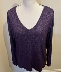 A.N.A Purple Sweater with Back Lace up Tie Long Sleeve top stretchy knit Sz L