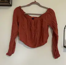 Aeropostale Dusty Rose Pink Long Sleeve Lightweight Cropped Swissdot Blouse Lrg