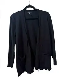 Alfani Black Cardigan with zipper detail and faux leather elbow patches- Small