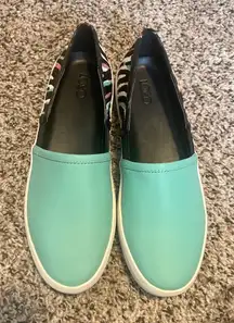 Logo Mint Green Slip-On Sneakers with‎ Zebra Print Detail Casual Comfort Shoes