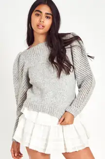 Loveshackfancy Rosie Heritage Pullover baby alpaca knit sweater in grey LARGE