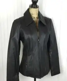 Nautica Genuine Leather Black Zippered Jacket size large!
