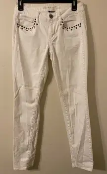 Women's American Eagle White Wash Studded Pocket Skinny Jeans Size 2 31" Inseam