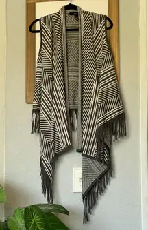 Forever 21 Gray Stripe Knit Vest with Fringe / Grey & white light weight cape wrap