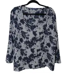 Cut Loose Split Back Gingham Floral Blouse Blue White Size XL Lagenlook