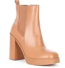 Ah-Mazed Caramel Brown Leather Block Heel Platform Chelsea Boots