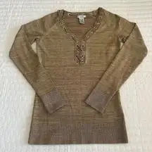 Pullover Knit Sweater Sz S Small Can Fit Some XS Gold Metallic