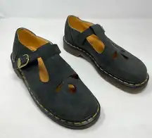 Dr. Martens Vintage  Black Nubuck Tear Drop T-Bar Mary Jane Shoes UK 7 US 9 9.5