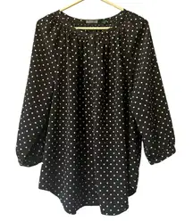 Ralph Lauren Womens‎ Top Size XL Black White Polka Dot Buttons Career Designer