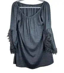 Win Win Size (L-XL) Open Sleeve Gray Lace Over Sized Tunic Wear on/off Shoulders