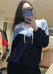 thin blue and white hoodie