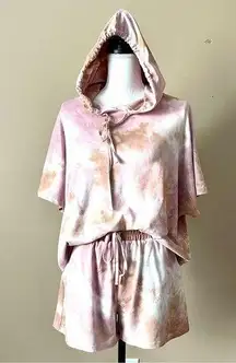 HEATHMOOR | Pink Tie Dye 2-pc Hooded Short Set Sz M